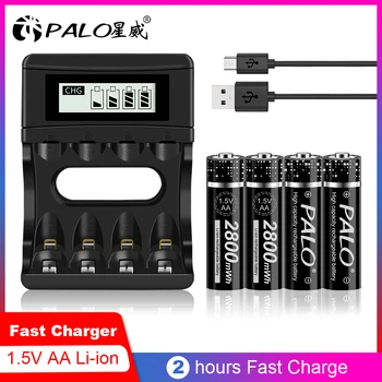 

PALO 1.5V AA Lithium Battery Rechargeable Battery AA 2800mWh with Smart LCD Charger for AA AAA 1.5V Lithium Li-ion Battery