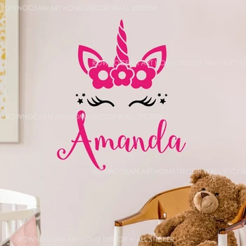 

Personalized Girls Name Smile Cute Unicorn Wall Stickers Viny Cartoon Home Decor For Girls Room Baby Nursery Decals Custom A345