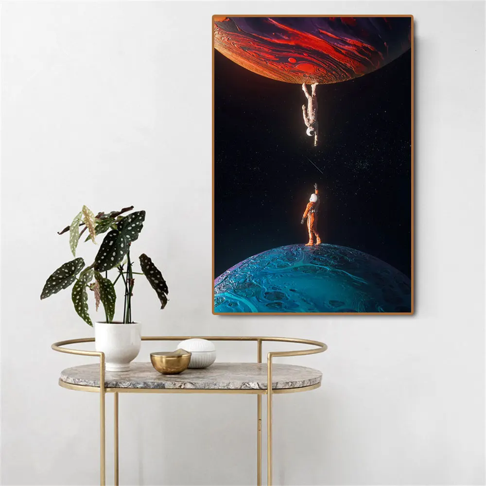 Modern Astronaut Space Flower Poster Colorful Abstract On Canvas Painting Print Wall Picture For Living Room Home Decor Cuadros