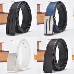 Men's Casual Belt Men's Leather Smooth Buckle S Letter Belt Fashionable Korean All-Match Youth Buckle Cowhide Pant Belt