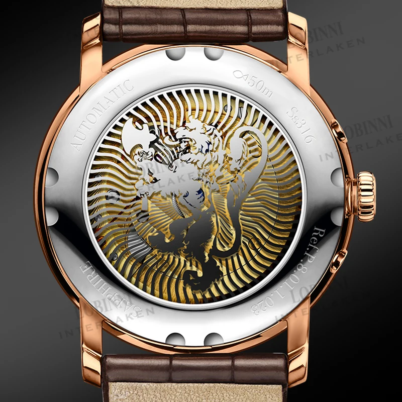 Orologio Uomo Automatico LOBINNI - Meccanico Con Fasi Lunari E Riserva Di Carica, Pelle