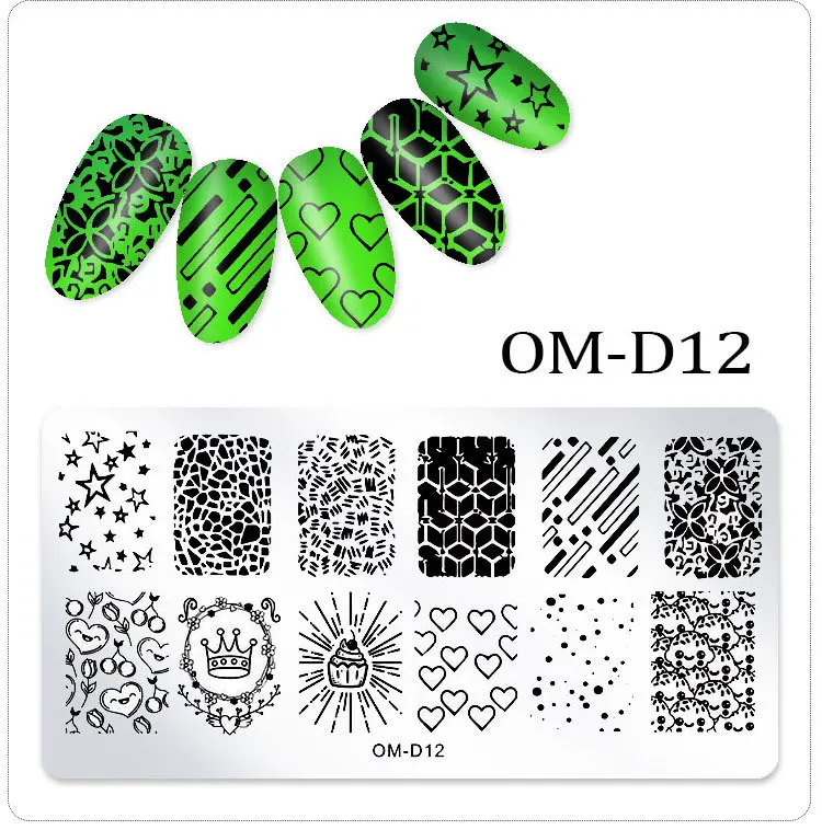 1 шт. геометрические прямоугольные узоры штамповки шаблон животных Цветок маникюр Дизайн ногтей пластина для стэмпинга 25 конструкций - Цвет: OM-D12