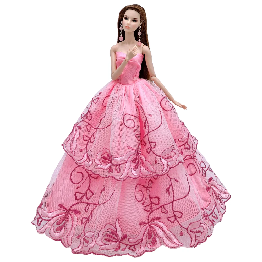 NK One Pcs Doll Princess Wedding Dress Noble Party Gown For Barbie Doll Accessories Handmake Outfit Best Gift For Girl' Doll JJ