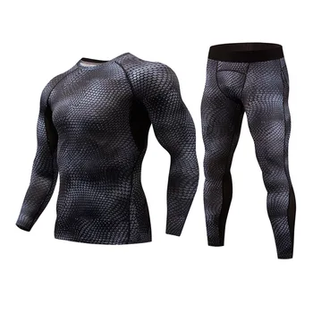 

New Men's running Thermal Underwear set Compression Tight Tracksuit Men Training Fitness Long Johns Shirts Male Gym Sports Suit