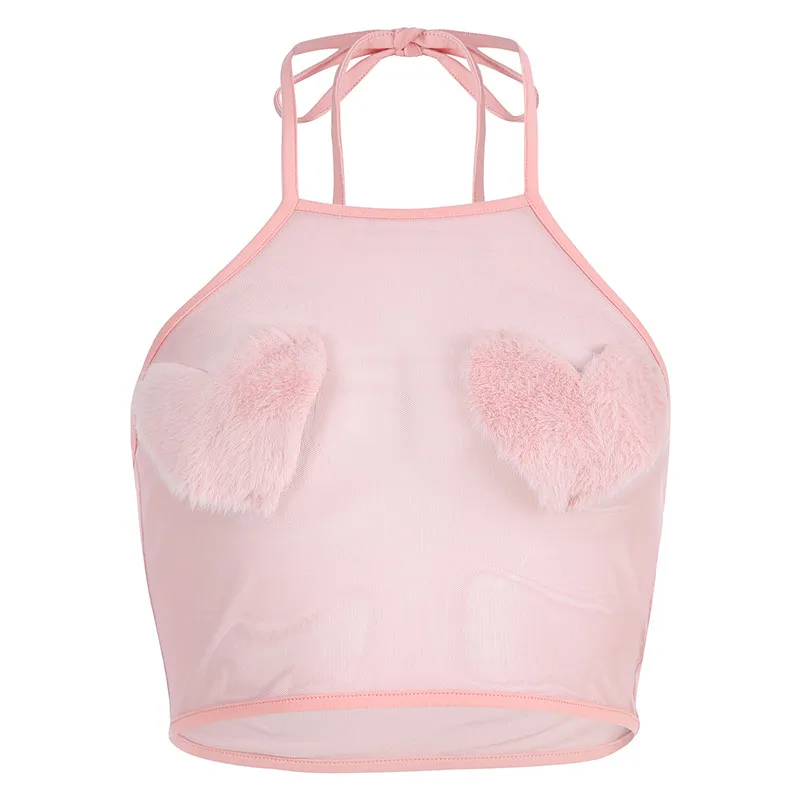 Розовый Iamhottty майка на бретельках с открытой спиной Kawaii Camis розовая Милая кофта с открытыми плечами женские летние топы Корея - Цвет: Розовый
