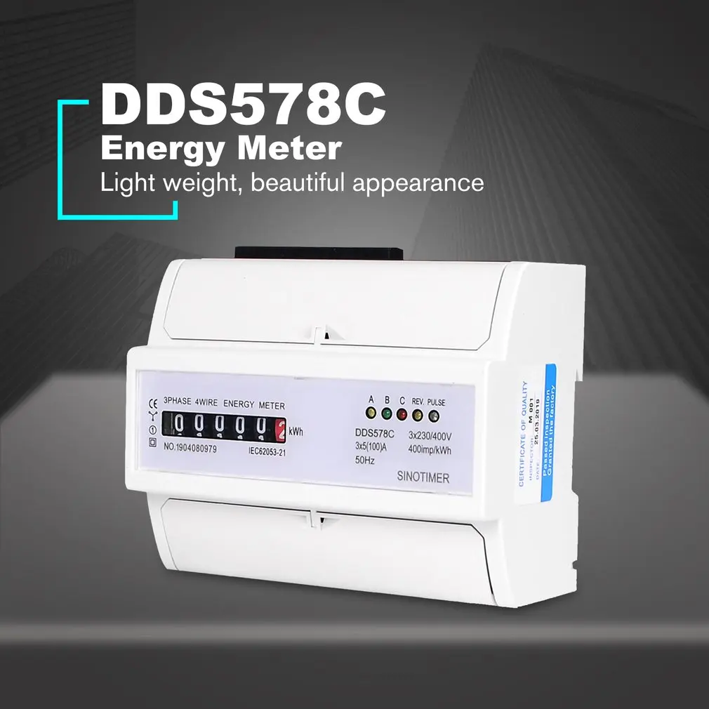 SINOTIMER DDS578C трехфазный 7P аналоговый электронный счетчик энергии механический кВтч-метр AC 380 В 5-100A din-рейка монтаж