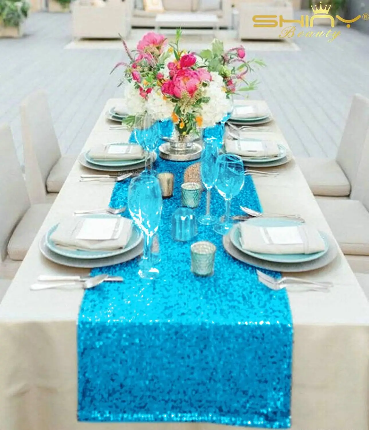  12x72-Inch Table Runners Turquoise Sequin Table Runners Elegant Table Decoration for Wedding Party-