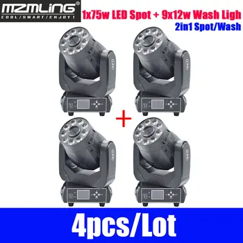 

4pcs/Lot2in1 1x75w LED Spot + 9x12w Wash Light DMX512 Moving Head Light Professional DJ /Bar /Party /Show /Stage Light