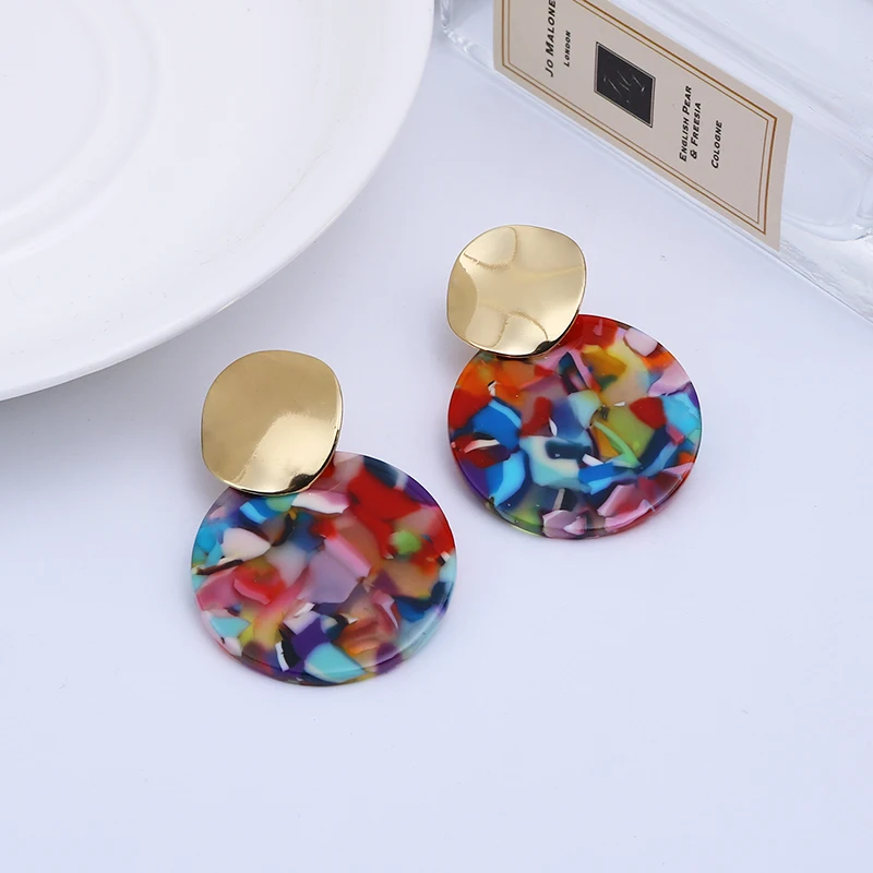 colorful ZA горячая Распродажа модные круглые Черепаховые ацетатные клипсы без отверстия для женщин Акриловые полимерные геометрические леопардовые клипсы для ушей - Окраска металла: colorful