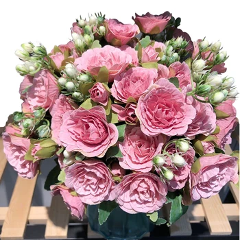 

1 bundle Silk Peony bouquet home decoration accessories wedding Party scrapbook fake plants diy pom poms artificial roses flower