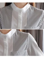 Plus Size Long Sleeve Women Black Striped Chiffon Blouse Shirt Tops 1