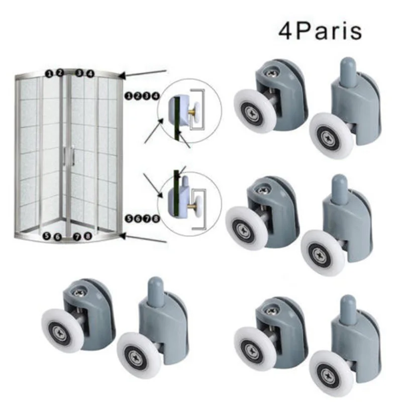 8pcs/set Bathroom Shower Door Sliding Cabins Pulley Castor Enclosures Runners Upper Lower Rollers Wheels-0