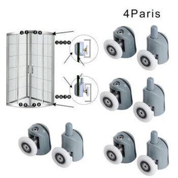 8pcs/set Bathroom Shower Door Sliding Cabins Pulley Castor Enclosures Runners Upper Lower Rollers Wheels