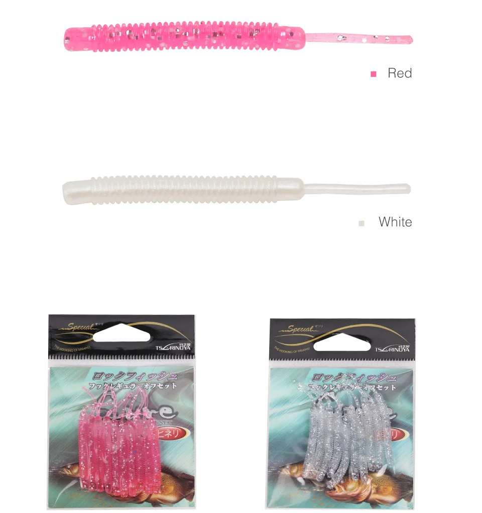 TSURINOYA AJING Soft Fishing Lure 20PCS/Lot Small Single Needle Tail Soft Jig Lure Artificial Inssect Shad Worm Bait 48mm 0.2g