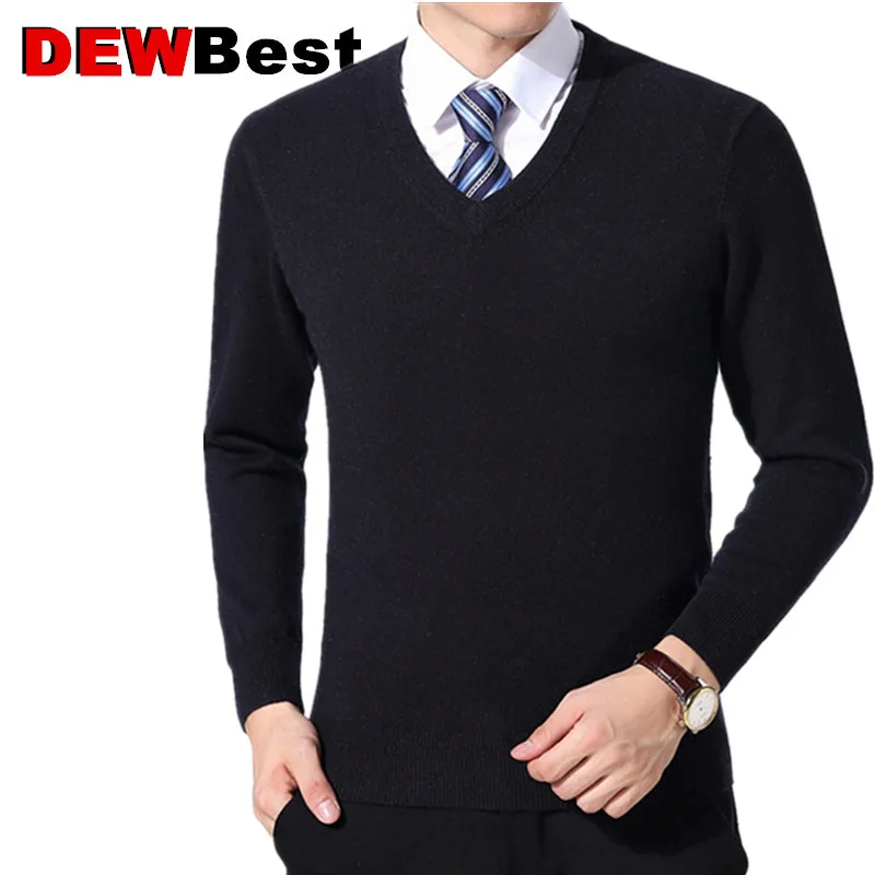 DEWBEST Sweater Men Clothes Autumn Winter Cashmere Wool Pullover Sweaters Plus Size Business Casual V-Neck - Цвет: Черный