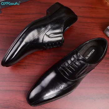 

QYFCIOUFU 2020 Autumn Mens Genuine Leather Gentleman Wedding Party Casual Lace Up Formal Shoes Black Brown Men Dress Shoes