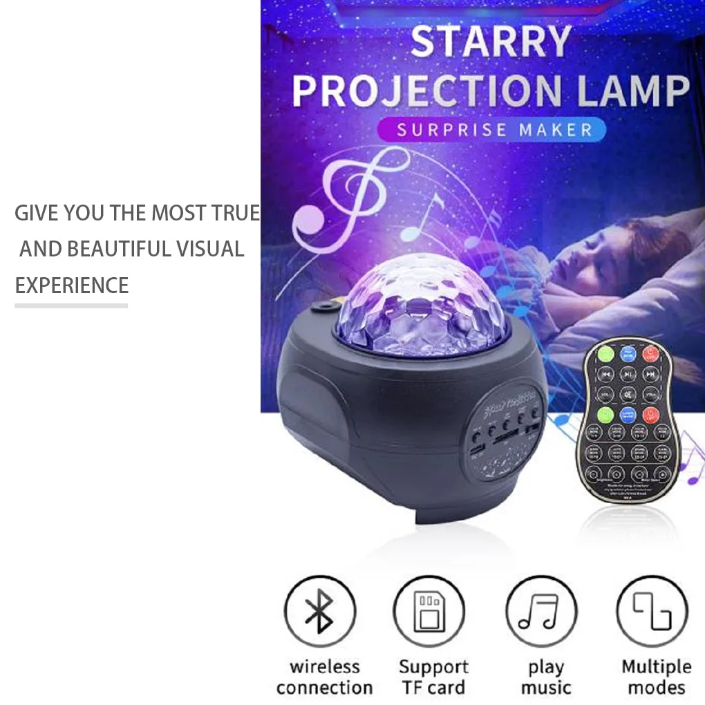 

USB LED Star Night Light Music Starry Water Wave LED Projector Light Bluetooth Projector Sound-Activated Projector Light Decor