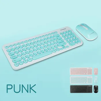 

Retro Pink Keyboard Mouse Set 2.4Ghz Wireless Silent Ergonomic Ultra-thin Mini Punk Multimedia 96 Keys 10m Keyboard Mouse Kit