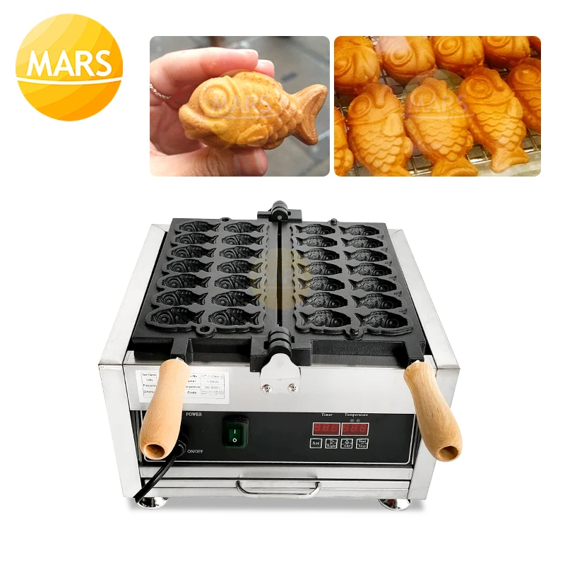 Commercial 14 Holes Mini Fish-Shape Cake Oven Non Stick Japanese Small Taiyaki Waffle Maker Snack Machine Kitchen Appliance