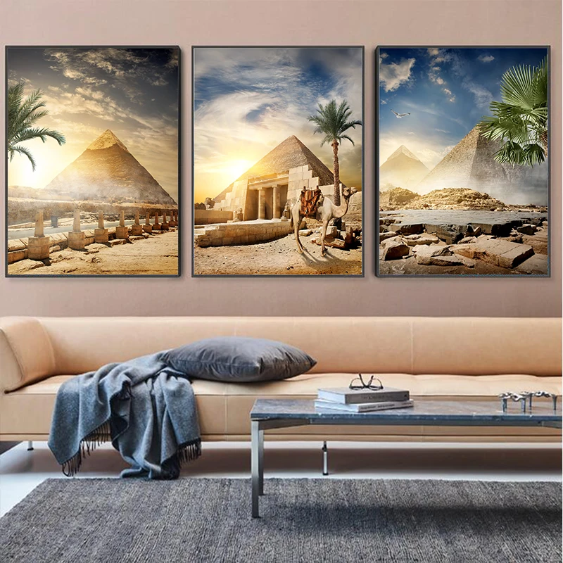 Canvas Painting Pyramid Egypt Desert Oasis Sunset Landscape Posters And Prints Decorative Wall Pictures For Living Room | Дом и сад