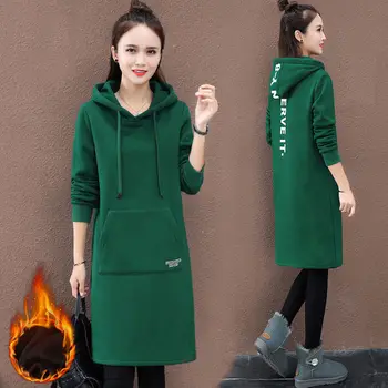 

Women Letter Printed Hoodie Ladies Loose Hat Top Plus-size 2019 New with Cap Furring and Thickening Mid-long Student Wear