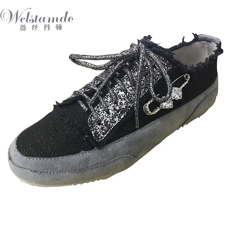 

2019 SPAIN pedro garcia old dirty shoes students Joker canvas flat shoes women rhinestone comfortable lace-up shoes designer