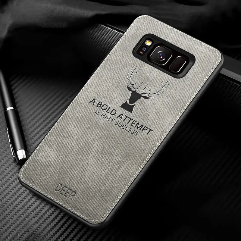 Тканевый чехол для samsung Galaxy S10 S10e e S9 S8 A7 A9 J4 J6 A6 A8 плюс Note 9 8 S7 край Холст Кожа Мягкий силиконовый чехол-накладка олень - Цвет: Gray