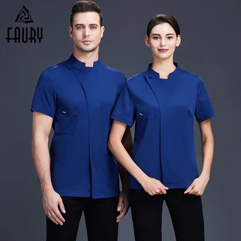 

High Quality Chef Shirt Restaurant Kitchen Cook Uniform Short-sleeved Food Service Catering Bakery Chef Waiter Work Clothes