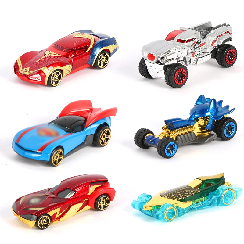 Entrega directa de 6 coches de juguete Aquaman de la Liga de la justicia de fundición juguetes de superhéroes coches 1:64 Aleación de serie de coches