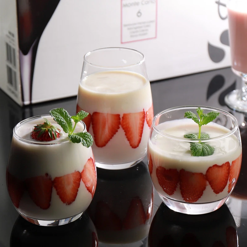 

GXYAYYBB Glass Cup Transparent Milk Fruit Juice Milkshake Wine Glass Heat Resistant Round Drinking Glasses 1pc INS Big Belly Cup