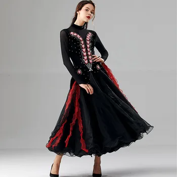 

Black Ballroom Dance Competition Dresses Women Standard Dance Waltz Tango Foxtrot Performance Clothing Customized Dress DC3569