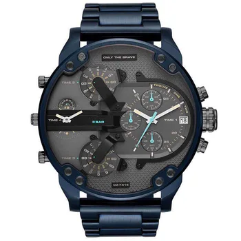 

Sport DZ Big Dial Men's Watch Double Machine 7395 Cool Blue Steel Belt Quartz Watches Male Clock Locomotive Relogio Masculino