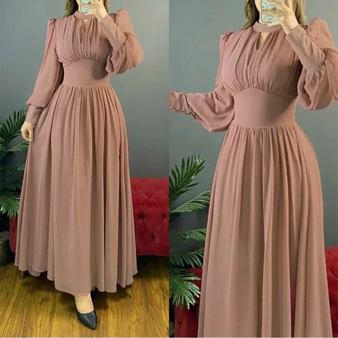 Women Prom Dresses Elegant A-Line Long Sleeve V-Neck Chiffon Prom Dresses with Pockets Robe De Soiree Floor Length Zipper Back Formal Party Gowns