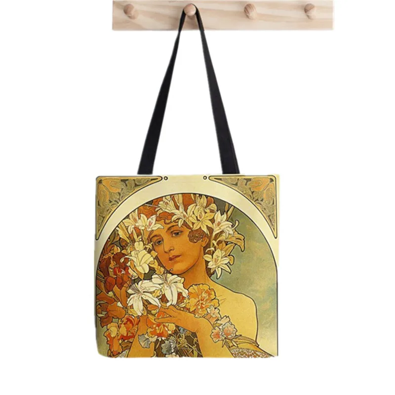 

2021 Shopper Flower Alphonse Printed Tote Bag women Harajuku shopper Funny handbag girl Shoulder shopping Lady Canvas Bag
