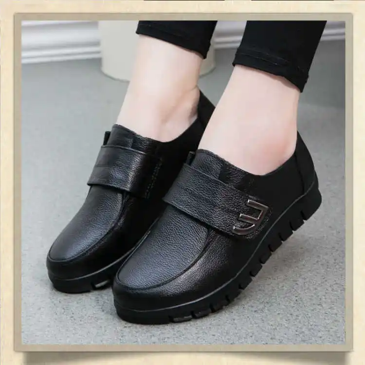 

Mom Shoes Large Size WOMEN'S Thin Shoes Middle-aged 2019 Spring And Autumn New Style Flat Heel Casual Shoes Flat Leather Shoes W