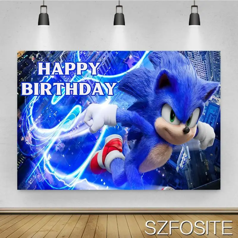 Scarpe Da Corsa Rosse Blue Hedgehog Sfondo Al Galoppo Boy Birthday Party Decoration Photography Studio Picture Kids Room Background