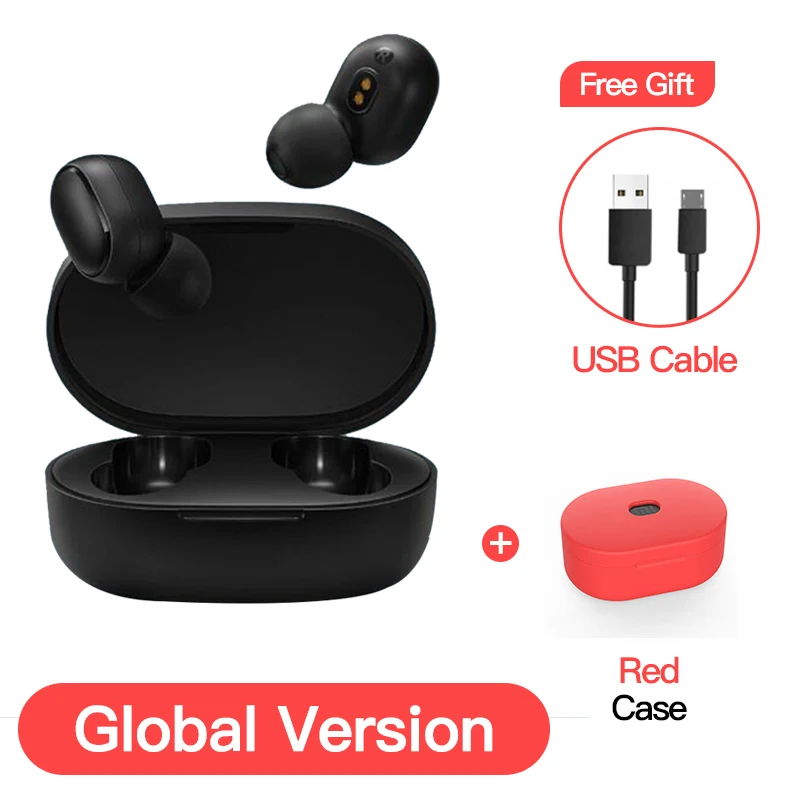EN add red case Глобальная версия Xiaomi Redmi Airdots TWS наушники стерео беспроводной шумоподавление с микрофоном громкой связи AI Bluetooth 5,0 - Цвет: EN add red case