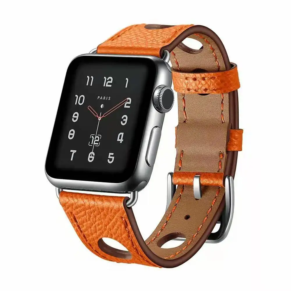Three Holes Personality Strap for Apple Watch Band 44/40mm 42/38mm Orange  Classic Leather Bracelet for iWatch Series 6/5/4/3/SE - AliExpress Watches