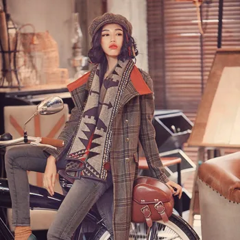 

Original Design AIGYPTOS Women Autumn Winter British Style Vintage Elegant Slim Plaid Thick Warm Long Wool Coat handsome Jacket