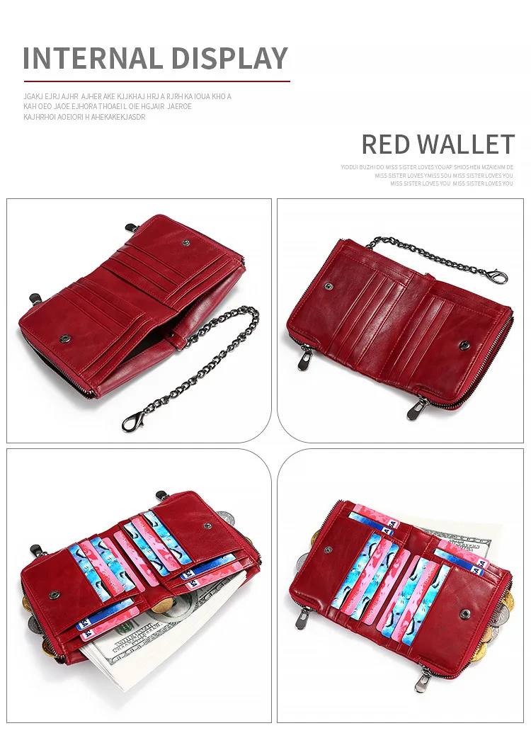 RFID Противоугонная с цепочкой из воловьей кожи бумажник на кнопке роскошные женские мужские сумки кошелек держатель ретро сумки на молнии