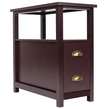

Double-tier Coffee Side Table with Two Drawers Coffee ,Simple design, sofa table end table in living room furniture .