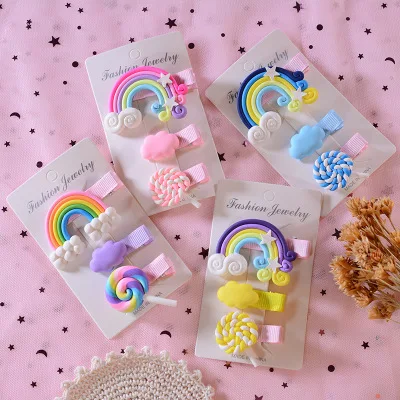 

Korean children super cute lollipop rainbow hair clip girl baby color hair clip fringe small clip hair accessories