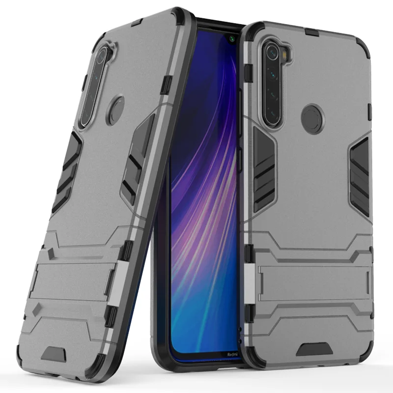 Gray Ударопрочный PC+ силиконовый чехол для Xiaomi Redmi Note 8, задняя крышка для телефона Xiaomi Redmi Note8, защитный чехол с подставкой - Цвет: Gray