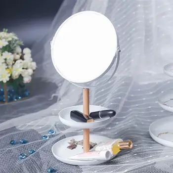 

Japanese-Style Wooden Table Mirror 1x/5x Magnifiers Desktop Jewelry Display Plate Household 360 Degree Rotating Makeup Mirror