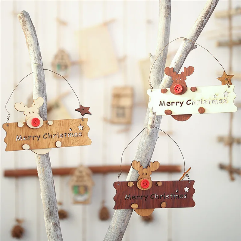 Christmas Wooden Openwork Letter Elk Pendant Xmas Tree Hanging Decorations christmas decoration #3N01 (3)