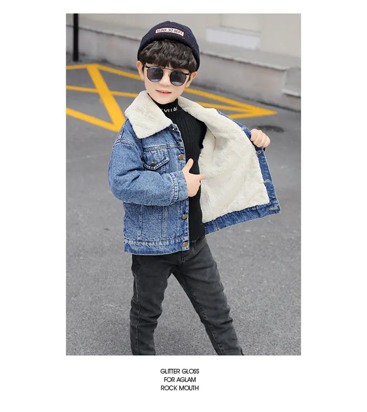 light green jacket Winter Boys Denim Jacket Blue Black Color Retro Plus Thicken Rabbit Fur Warm High Quality Outwear Clothes Kids Windbreaker Coats big puffy jacket