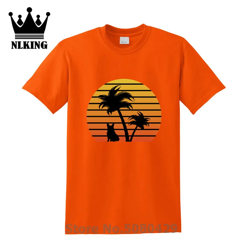

Cotton Fashion Corgi Sunset Palm Beach t shirt men Short Sleeve o-neck Summer T-Shirt Tops 2019 Hawaii Dog Labrador Tees Love