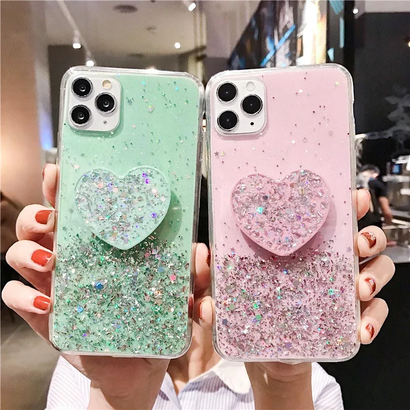 Für iPhone 12 11 Pro Max Mini-Hülle iPhone XR XS Max X Bling Glitzer Hülle für iPhone 7 8 6 6S Plus SE 2020 Herzhalter _voghion.com