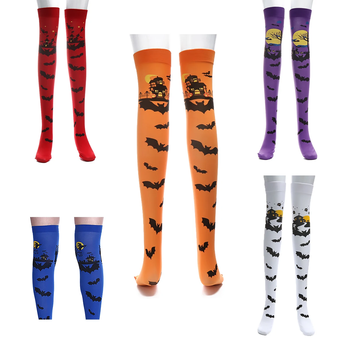 Карнавальные носки на Хэллоуин страшный замок летучая мышь Скелет BoneThigh Гольфы Косплей дропшиппинг