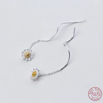 WANTME Genuine 100% 925 Sterling Silver Korean Cute Small Daisy Long Dangle Drop Earrings for Women Party Jewelry Gift Wholesale